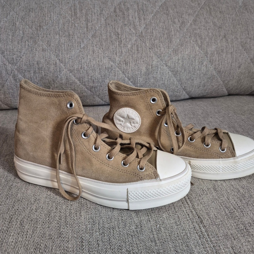 Converse Chuck Taylor All Star Lift Hi Khaki Suede Platform Sneakers Womens 9
